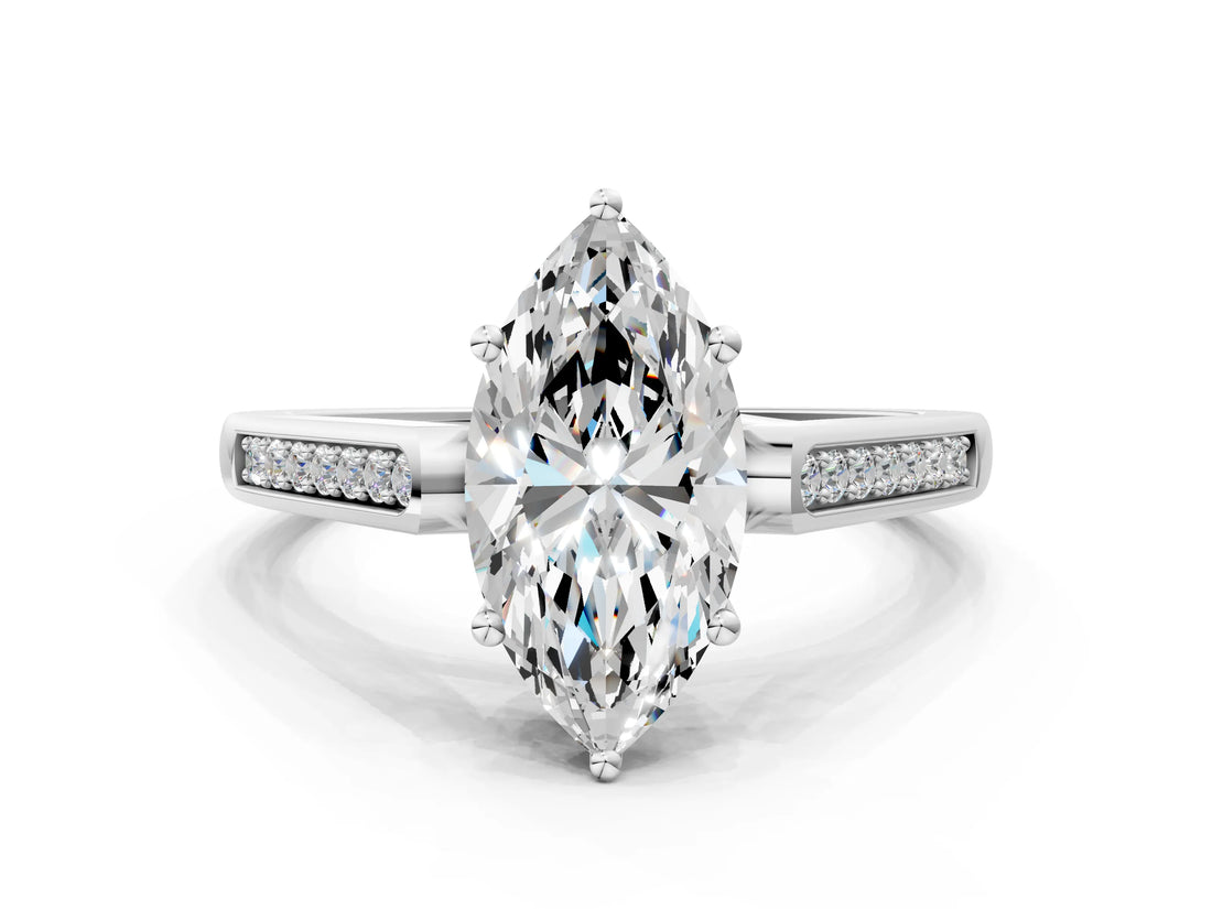 White gold Marquise Cut Solitaire Cathedral Diamond Engagement Ring with Channel-Set Band and Four-Prong Setting_3