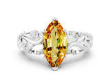 White gold Marquise Cut Solitaire Citrine Leaf-Inspired Vine Band Ring with Prong Setting