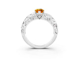 White gold Marquise Cut Solitaire Citrine Leaf-Inspired Vine Band Ring with Prong Setting_3
