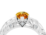 White gold Marquise Cut Solitaire Citrine Leaf-Inspired Vine Band Ring with Prong Setting_4