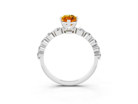 White gold Marquise Cut Solitaire Citrine Ring with Pave Band and Four-Prong Setting_3