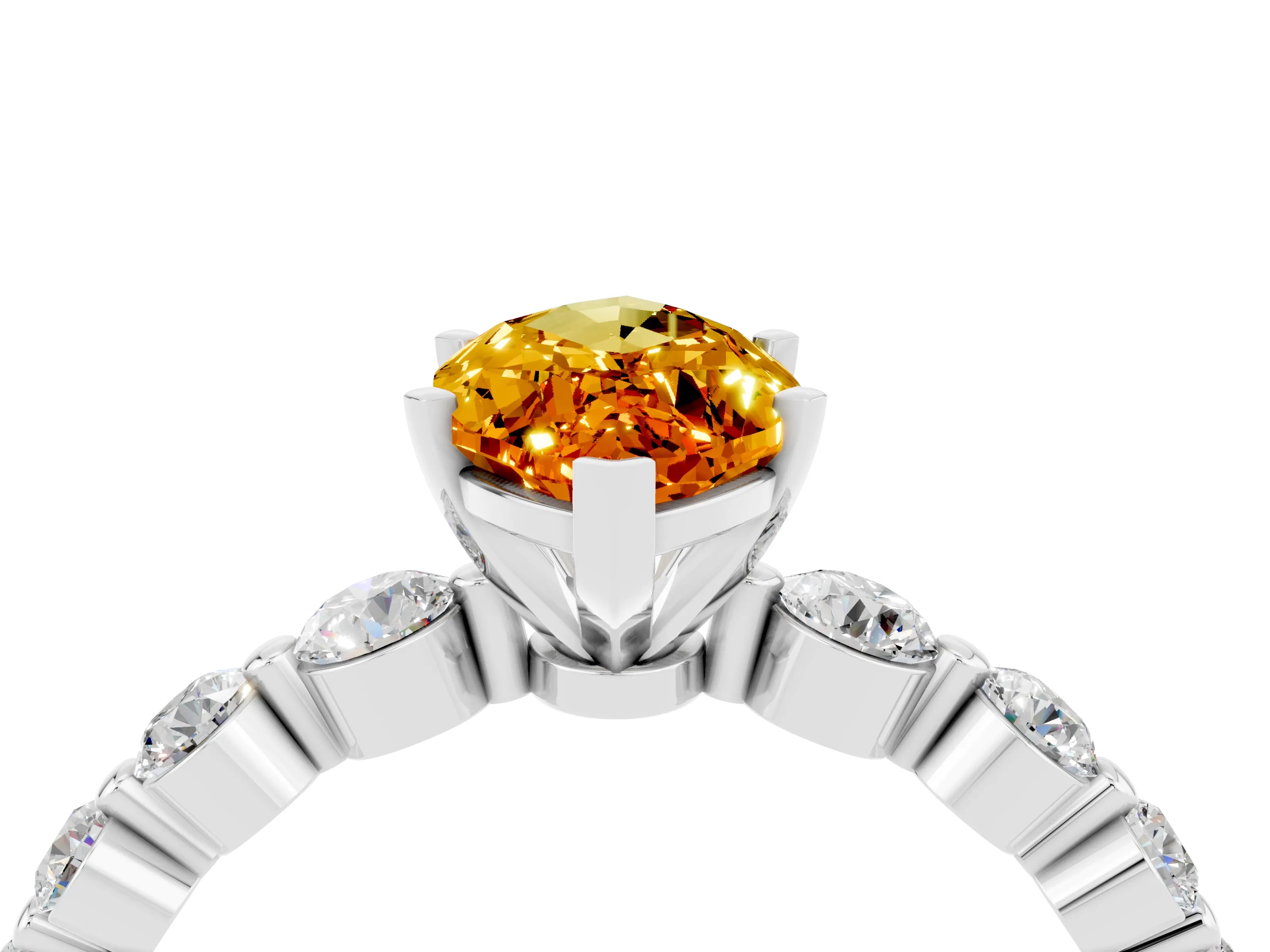 White gold Marquise Cut Solitaire Citrine Ring with Pave Band and Four-Prong Setting_4