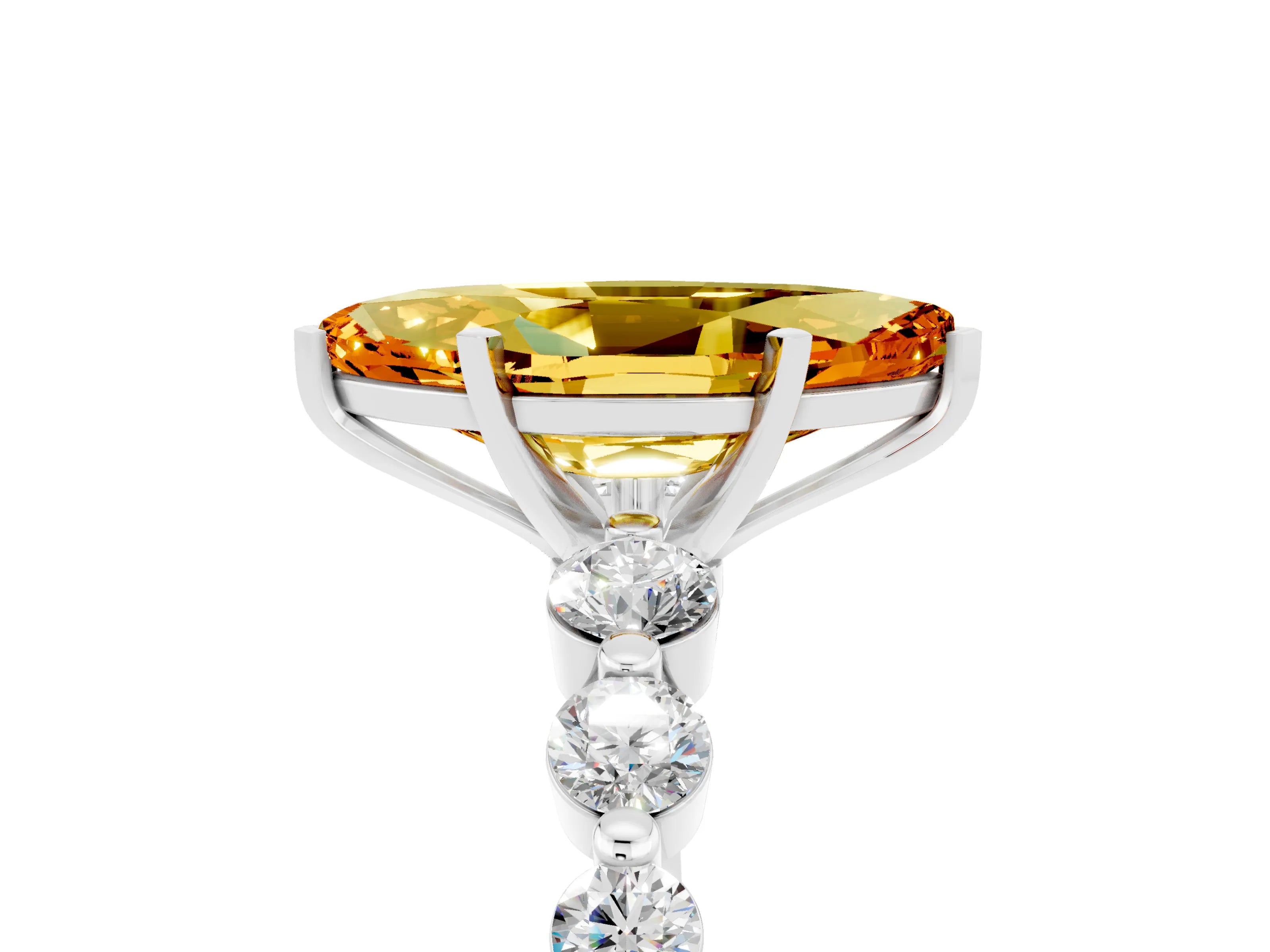 White gold Marquise Cut Solitaire Citrine Ring with Pave Band and Four-Prong Setting_5
