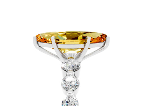 White gold Marquise Cut Solitaire Citrine Ring with Pave Band and Four-Prong Setting_5