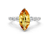 White gold Marquise Cut Solitaire Citrine Ring with Pave Band and Four-Prong Setting