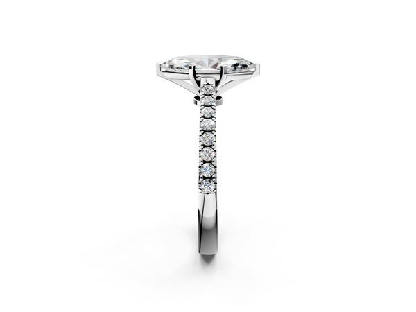 White gold Marquise Cut Solitaire Diamond Engagement Ring with Pave Band and Four-Prong Setting