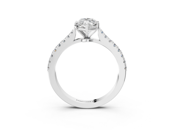 White gold Marquise Cut Solitaire Diamond Engagement Ring with Pave Band and Four-Prong Setting