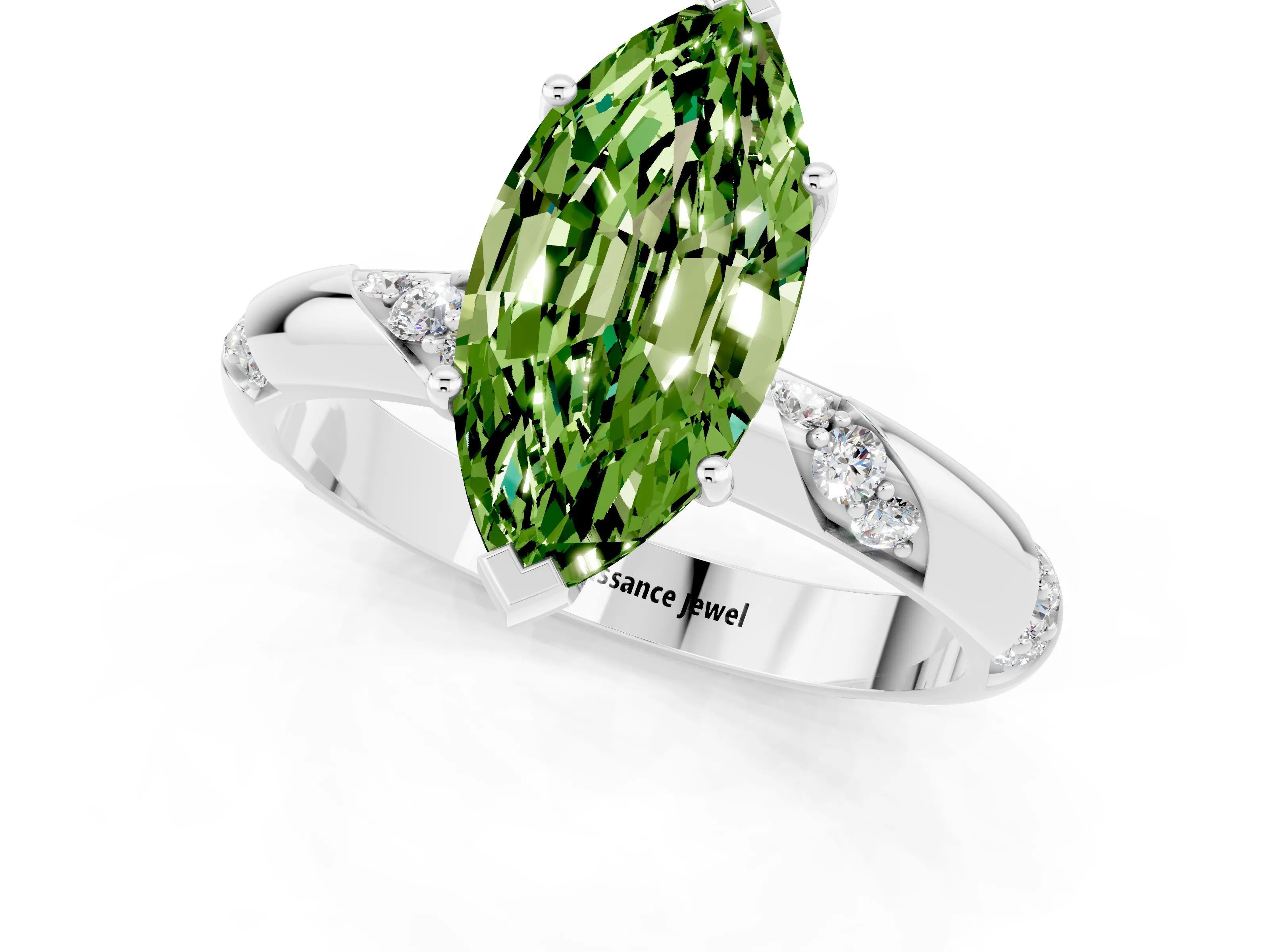 White gold Marquise Cut Solitaire Diamond Engagement Ring with Twisted Pave Band and Four-Prong Setting_1