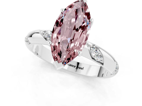 White gold Marquise Cut Solitaire Diamond Engagement Ring with Twisted Pave Band and Four-Prong Setting_1