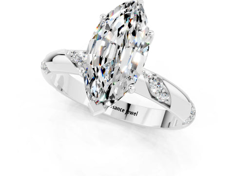 White gold Marquise Cut Solitaire Diamond Engagement Ring with Twisted Pave Band and Four-Prong Setting_1