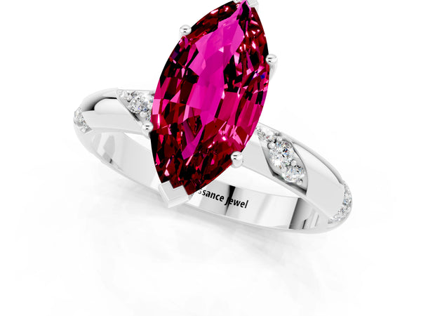 Platinum Marquise Cut Garnet Solitaire Engagement Ring with Twisted Round  Accent Band and Prong Setting
