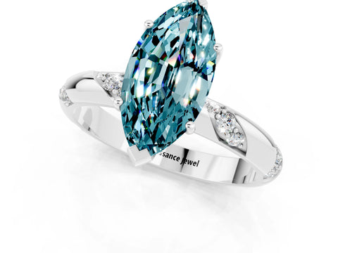 White gold Marquise Cut Solitaire Diamond Engagement Ring with Twisted Pave Band and Four-Prong Setting_1