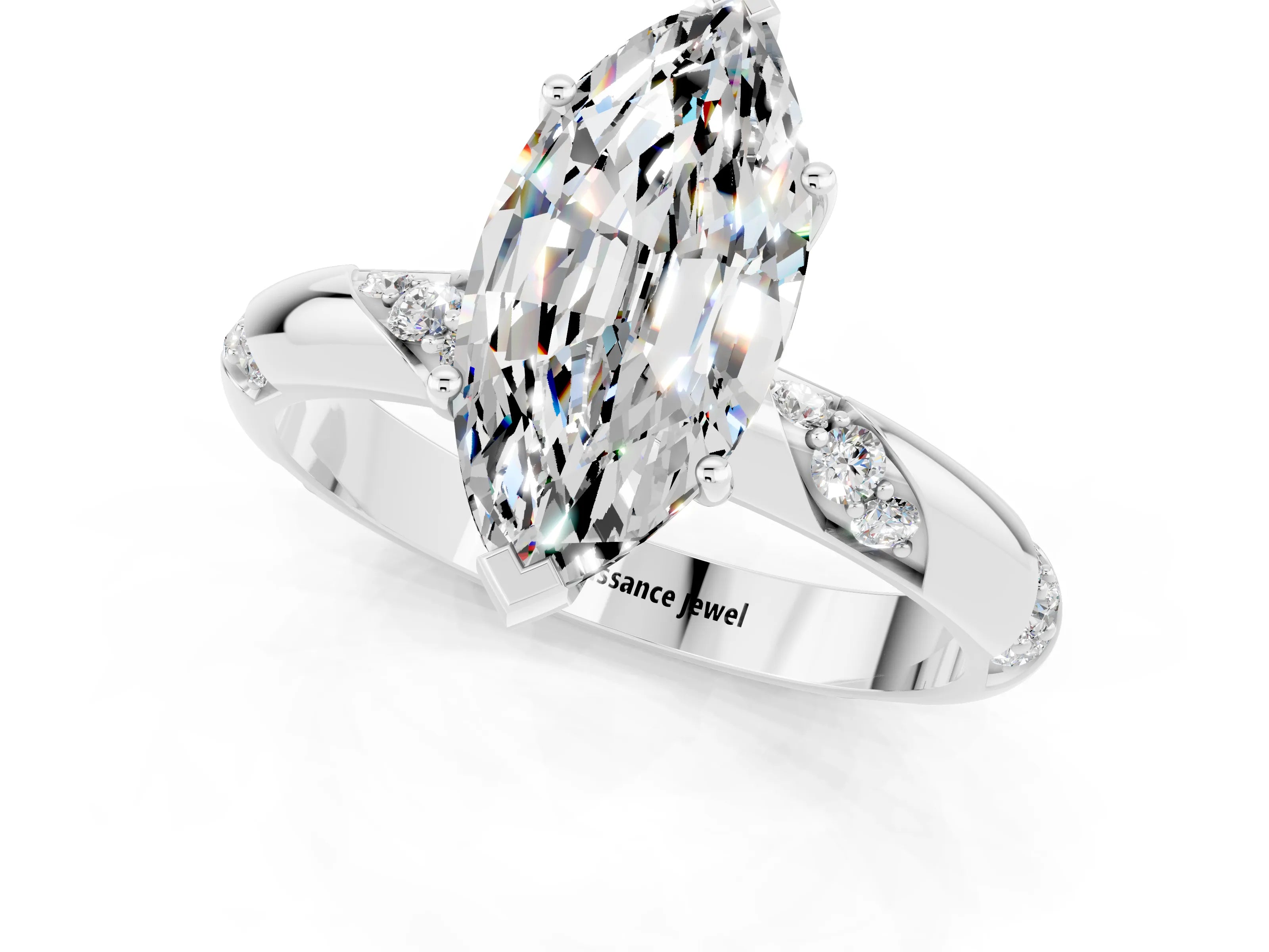 White gold Marquise Cut Solitaire Diamond Engagement Ring with Twisted Pave Band and Four-Prong Setting_1