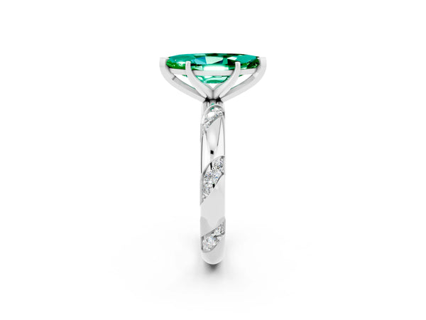 Platinum Marquise Cut Emerald Solitaire Engagement Ring with Twisted Round  Accent Band and Prong Setting