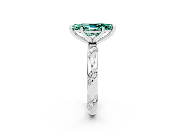 White gold Marquise Cut Green Sapphire Solitaire Engagement Ring with Twisted Round  Accent Band and Prong Setting