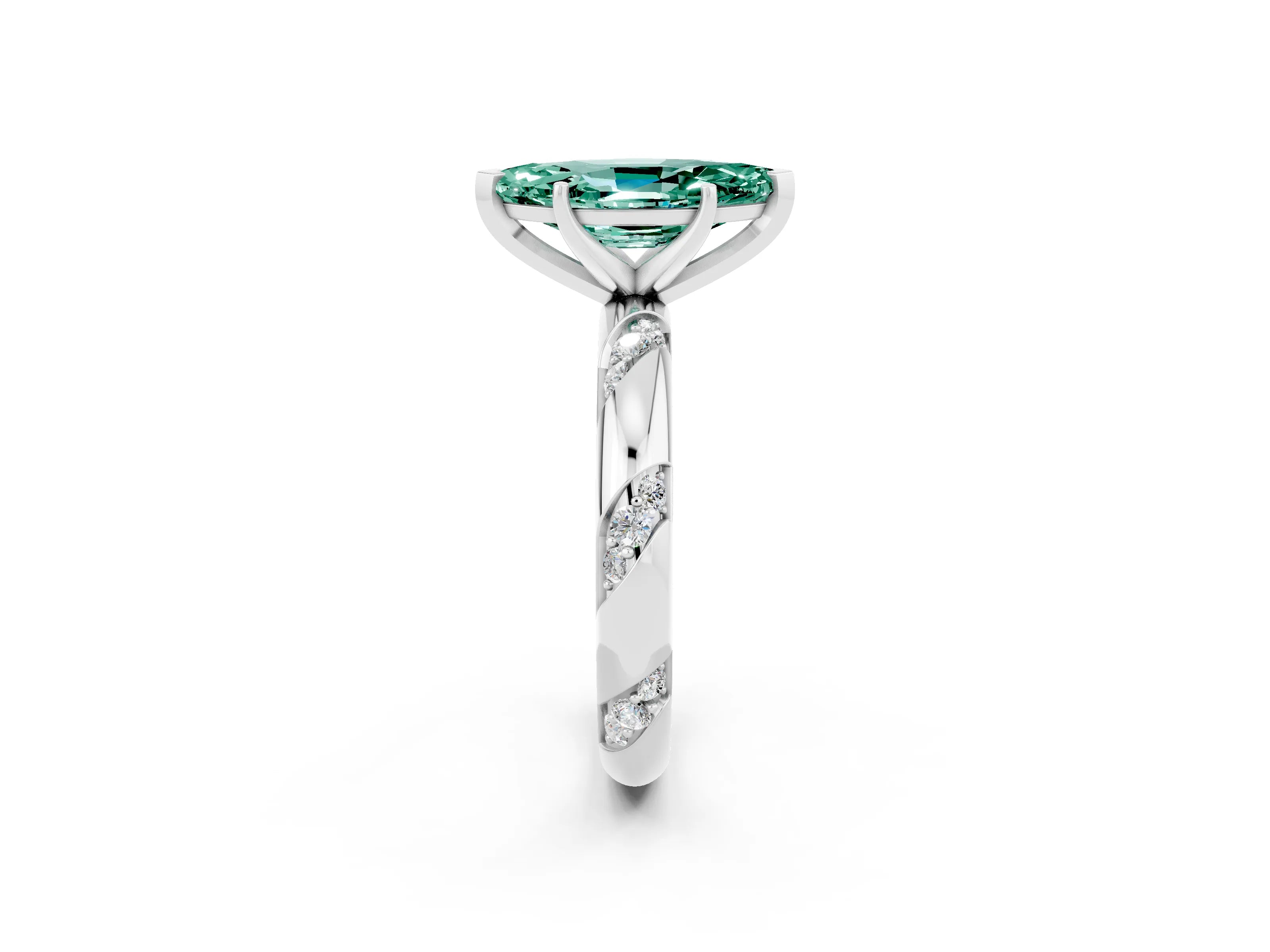 White gold Marquise Cut Solitaire Diamond Engagement Ring with Twisted Pave Band and Four-Prong Setting_2