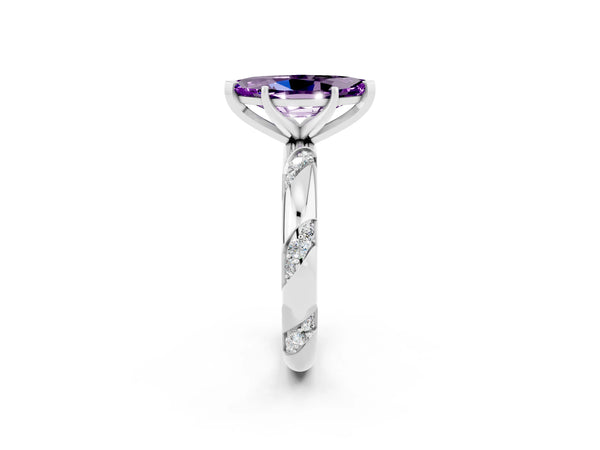 Silver Marquise Cut Amethyst Solitaire Engagement Ring with Twisted Round  Accent Band and Prong Setting