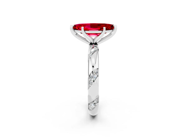 Silver Marquise Cut Solitaire Diamond Engagement Ring with Twisted Pave Band and Four-Prong Setting