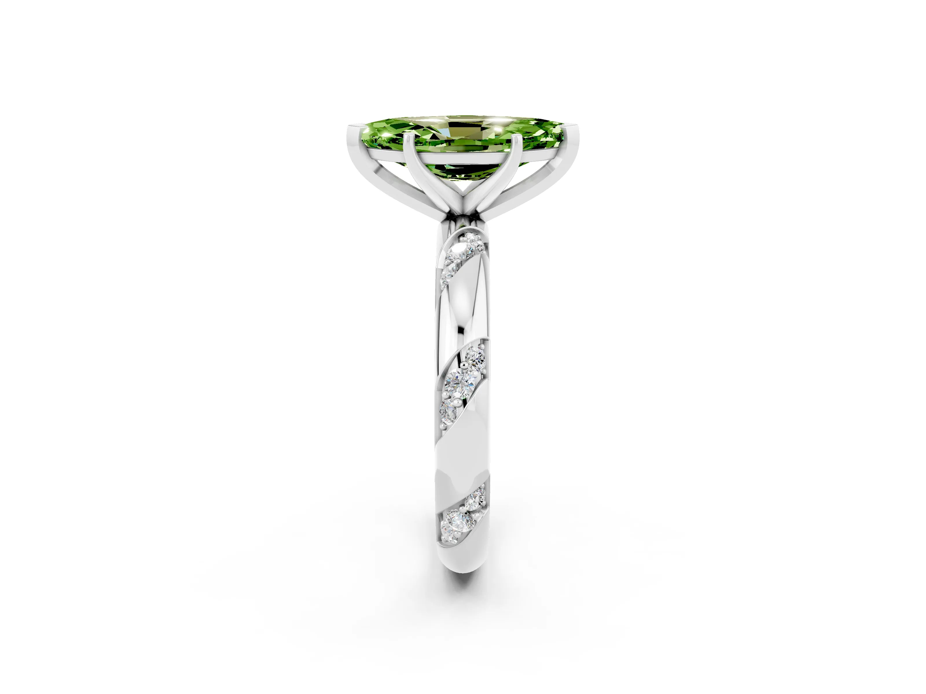 White gold Marquise Cut Solitaire Diamond Engagement Ring with Twisted Pave Band and Four-Prong Setting_2