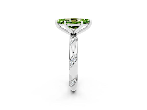 Silver Marquise Cut Solitaire Diamond Engagement Ring with Twisted Pave Band and Four-Prong Setting