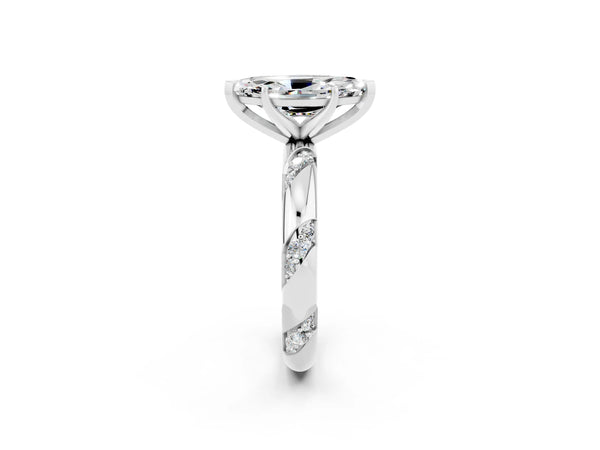 White gold Marquise Cut Moissanite Solitaire Engagement Ring with Twisted Round  Accent Band and Prong Setting