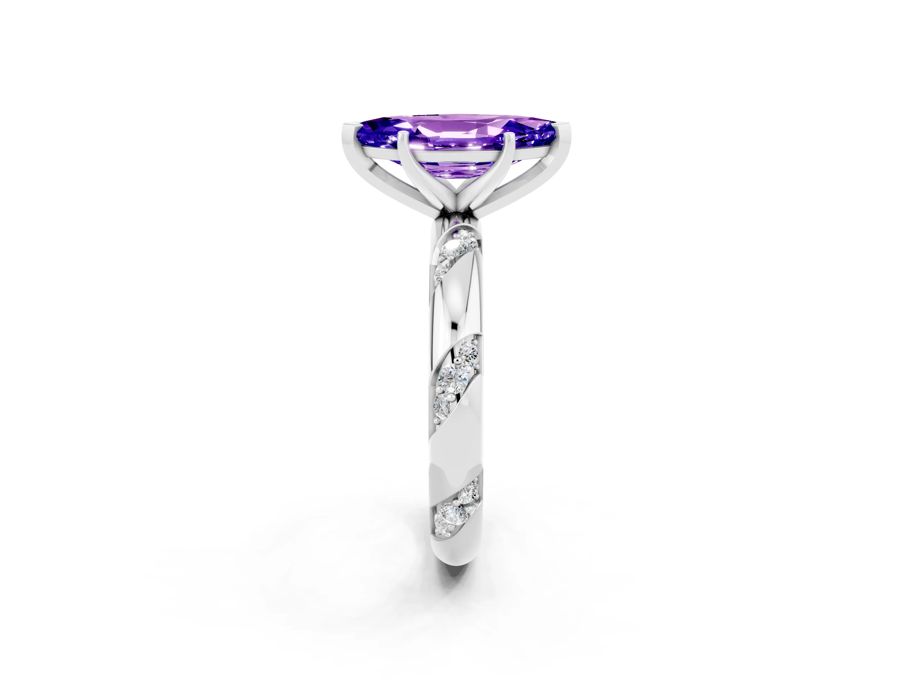 White gold Marquise Cut Solitaire Diamond Engagement Ring with Twisted Pave Band and Four-Prong Setting_2