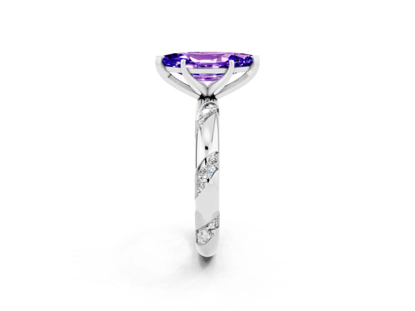 Platinum Marquise Cut Tanzanite Solitaire Engagement Ring with Twisted Round  Accent Band and Prong Setting