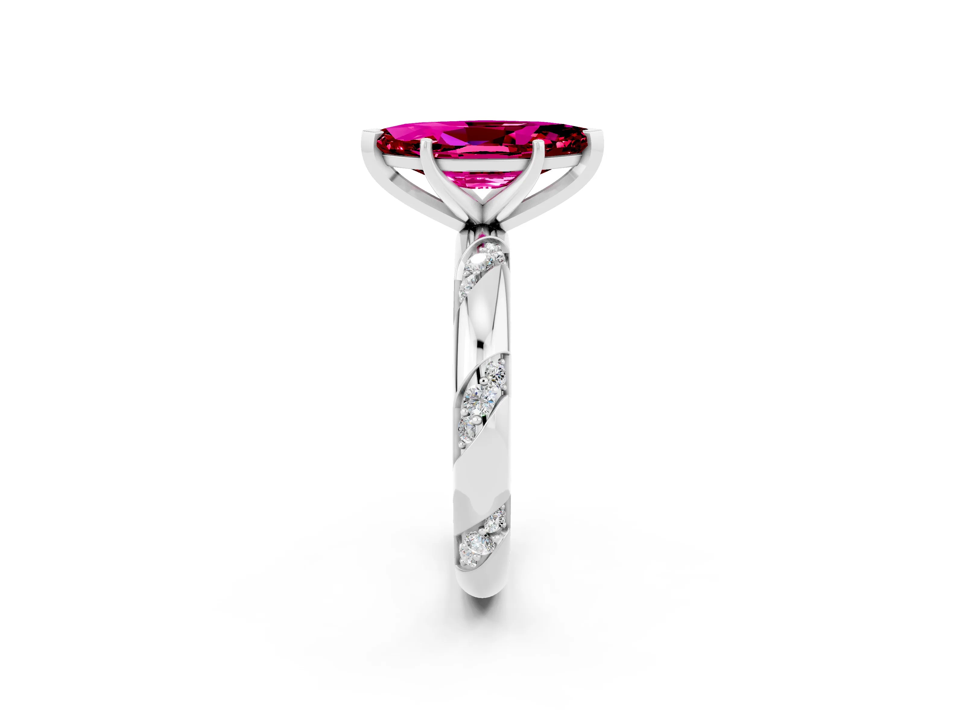 White gold Marquise Cut Solitaire Diamond Engagement Ring with Twisted Pave Band and Four-Prong Setting_2