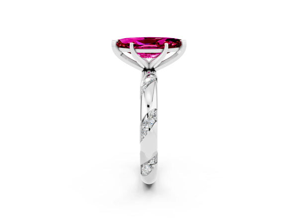 Silver Marquise Cut Garnet Solitaire Engagement Ring with Twisted Round  Accent Band and Prong Setting