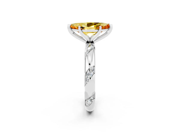 White gold Marquise Cut Citrine Solitaire Engagement Ring with Twisted Round  Accent Band and Prong Setting