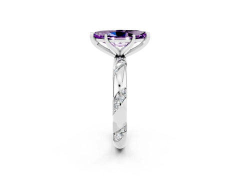 White gold Marquise Cut Solitaire Diamond Engagement Ring with Twisted Pave Band and Four-Prong Setting_2