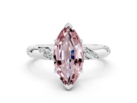 White gold Marquise Cut Solitaire Diamond Engagement Ring with Twisted Pave Band and Four-Prong Setting