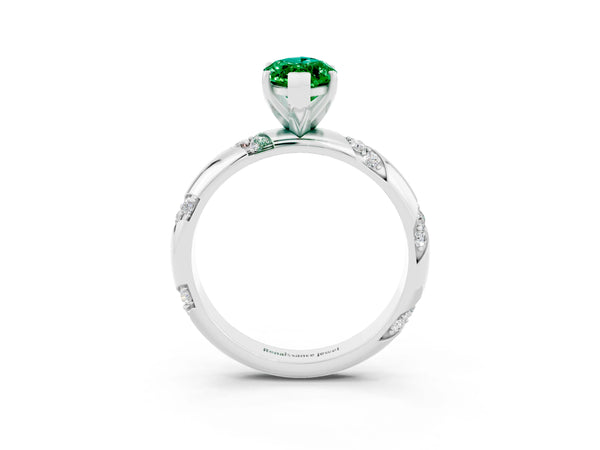 Platinum Marquise Cut Emerald Solitaire Engagement Ring with Twisted Round  Accent Band and Prong Setting