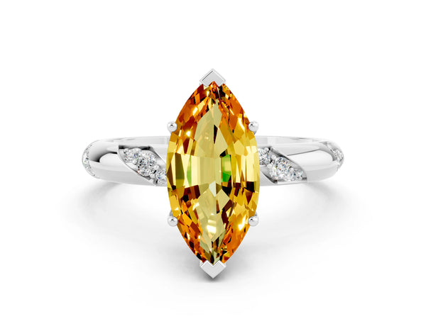 Platinum Marquise Cut Citrine Solitaire Engagement Ring with Twisted Round  Accent Band and Prong Setting