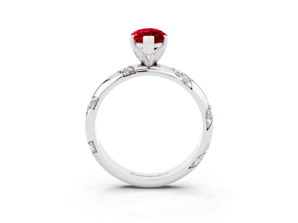 White gold Marquise Cut Solitaire Diamond Engagement Ring with Twisted Pave Band and Four-Prong Setting