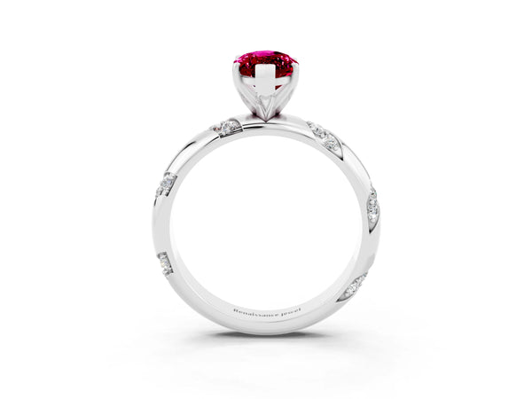 Platinum Marquise Cut Garnet Solitaire Engagement Ring with Twisted Round  Accent Band and Prong Setting