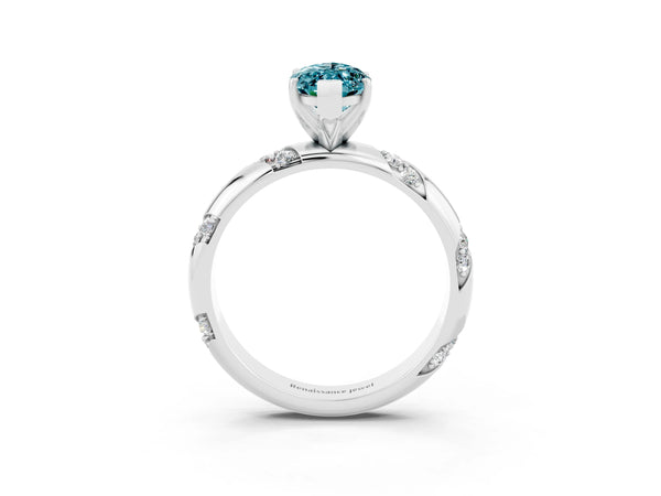 White gold Marquise Cut Solitaire Diamond Engagement Ring with Twisted Pave Band and Four-Prong Setting