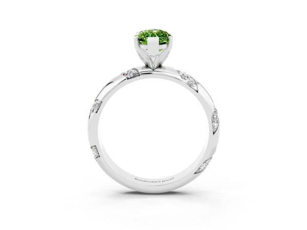 Silver Marquise Cut Solitaire Diamond Engagement Ring with Twisted Pave Band and Four-Prong Setting