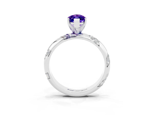 Platinum Marquise Cut Tanzanite Solitaire Engagement Ring with Twisted Round  Accent Band and Prong Setting
