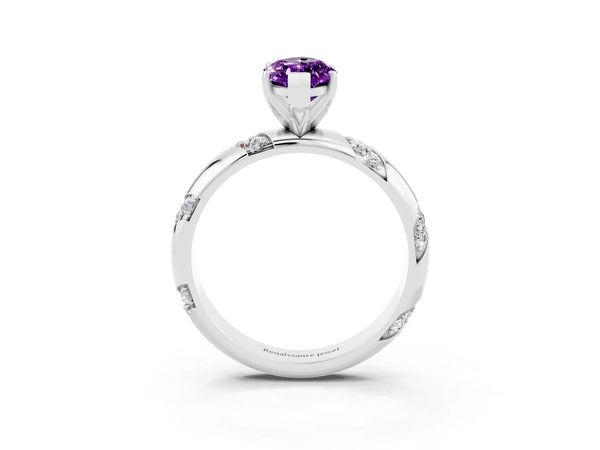 Silver Marquise Cut Amethyst Solitaire Engagement Ring with Twisted Round  Accent Band and Prong Setting