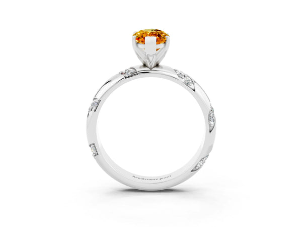 White gold Marquise Cut Citrine Solitaire Engagement Ring with Twisted Round  Accent Band and Prong Setting