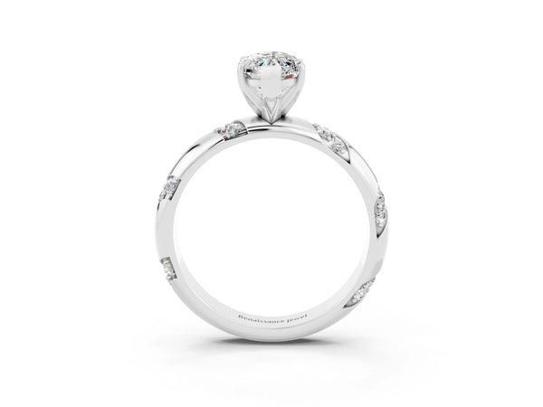 White gold Marquise Cut Moissanite Solitaire Engagement Ring with Twisted Round  Accent Band and Prong Setting