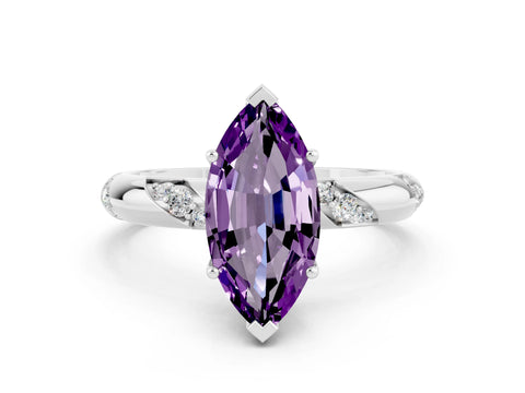 White gold Marquise Cut Solitaire Diamond Engagement Ring with Twisted Pave Band and Four-Prong Setting