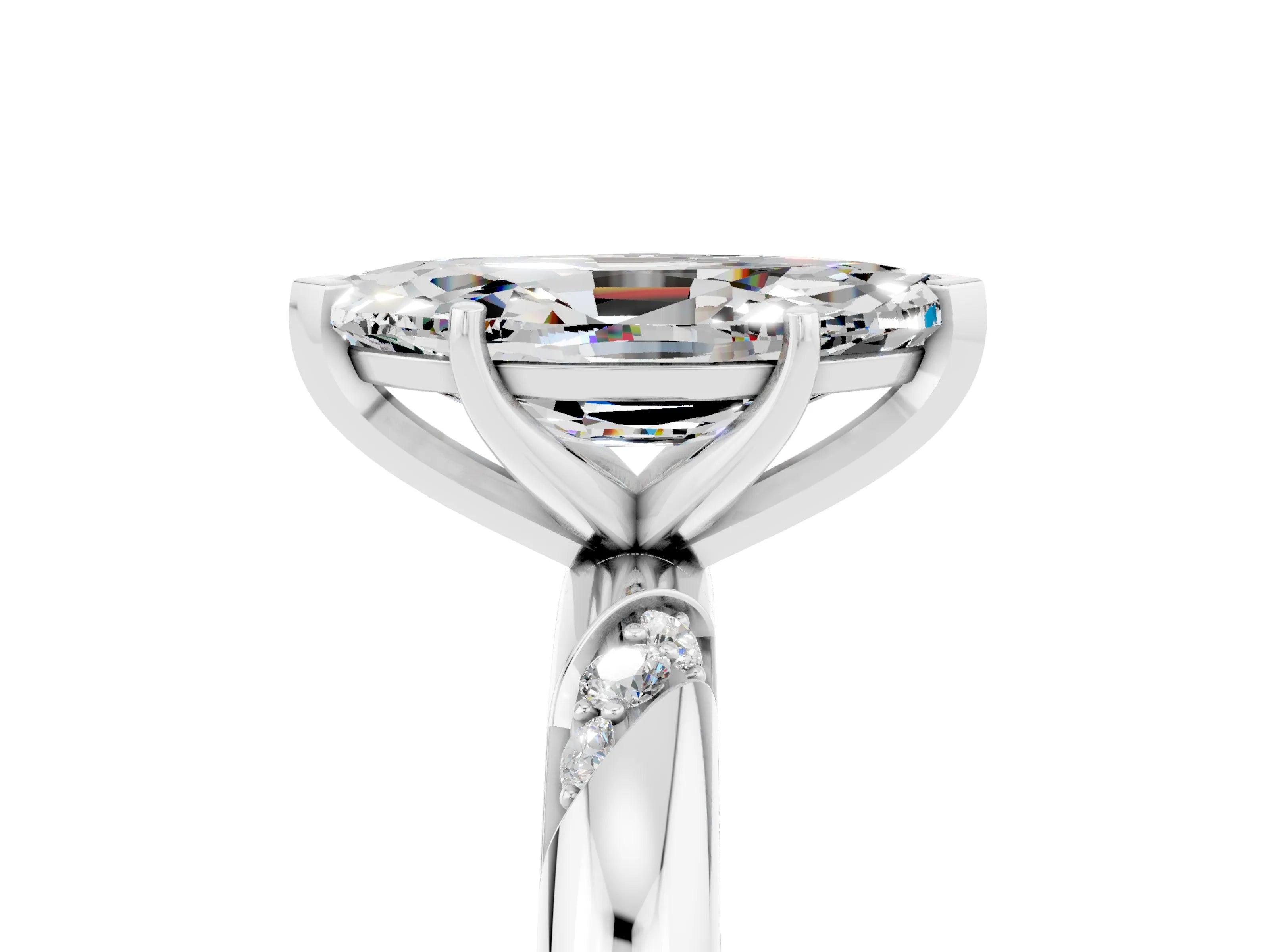 White gold Marquise Cut Solitaire Diamond Engagement Ring with Twisted Pave Band and Four-Prong Setting_5