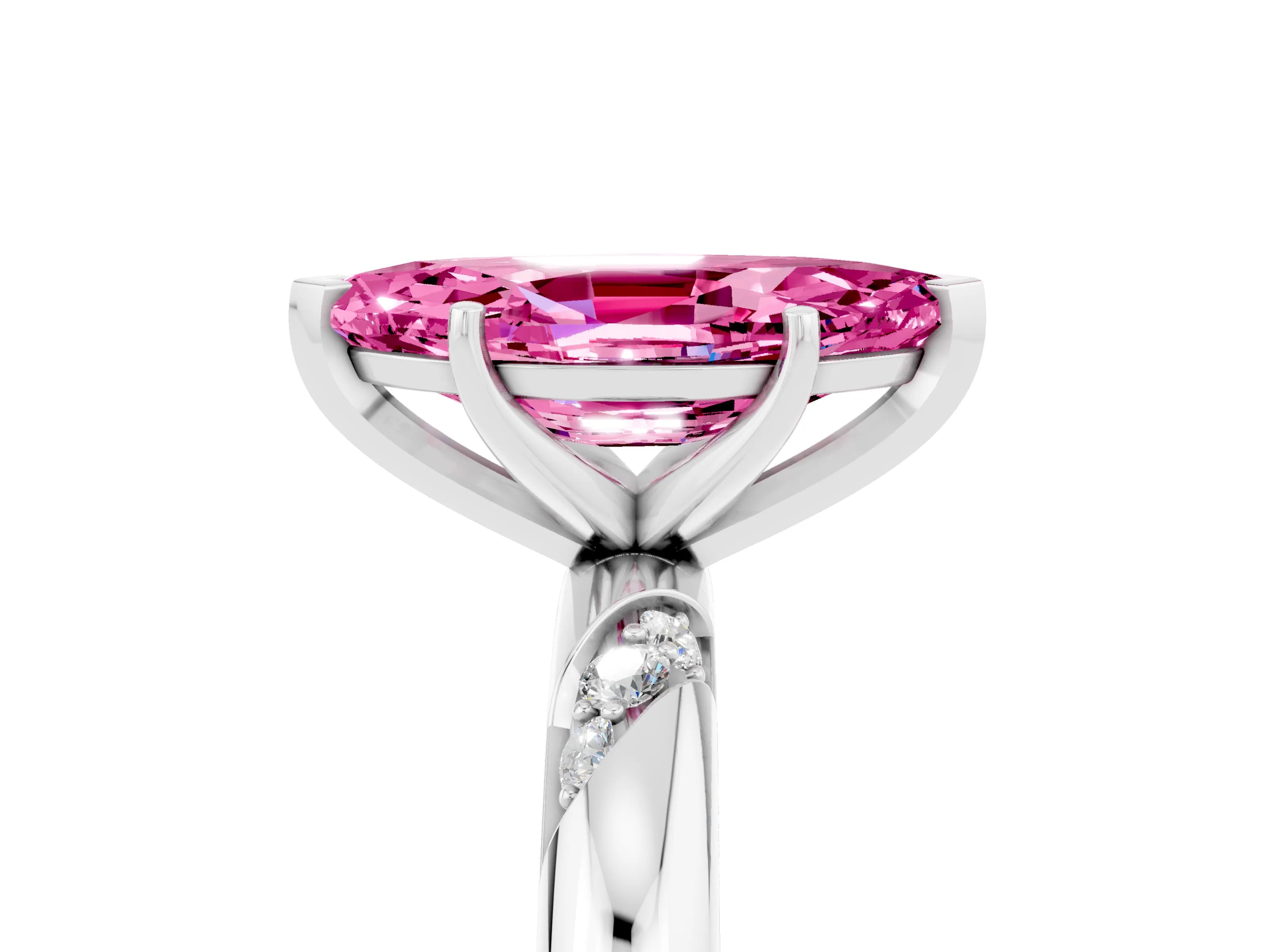 White gold Marquise Cut Solitaire Diamond Engagement Ring with Twisted Pave Band and Four-Prong Setting_5