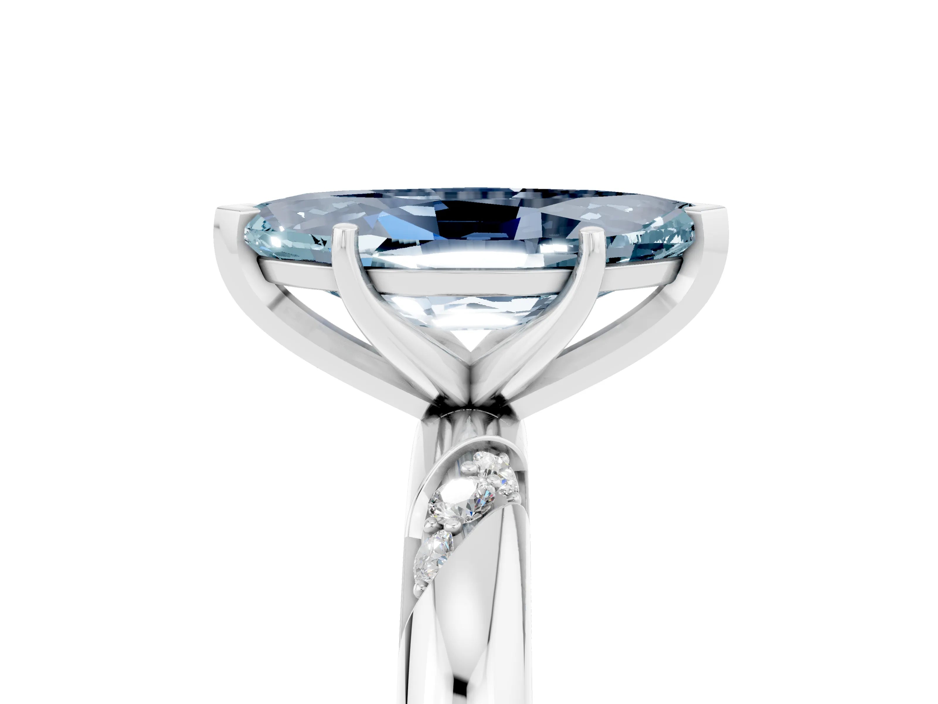 White gold Marquise Cut Solitaire Diamond Engagement Ring with Twisted Pave Band and Four-Prong Setting_5