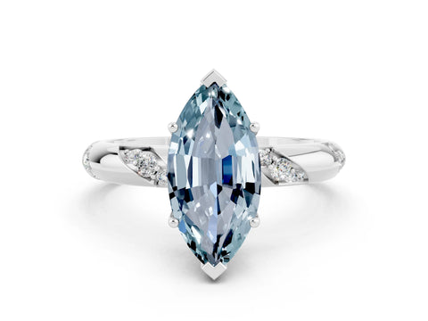 White gold Marquise Cut Solitaire Diamond Engagement Ring with Twisted Pave Band and Four-Prong Setting