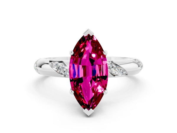 Silver Marquise Cut Garnet Solitaire Engagement Ring with Twisted Round  Accent Band and Prong Setting