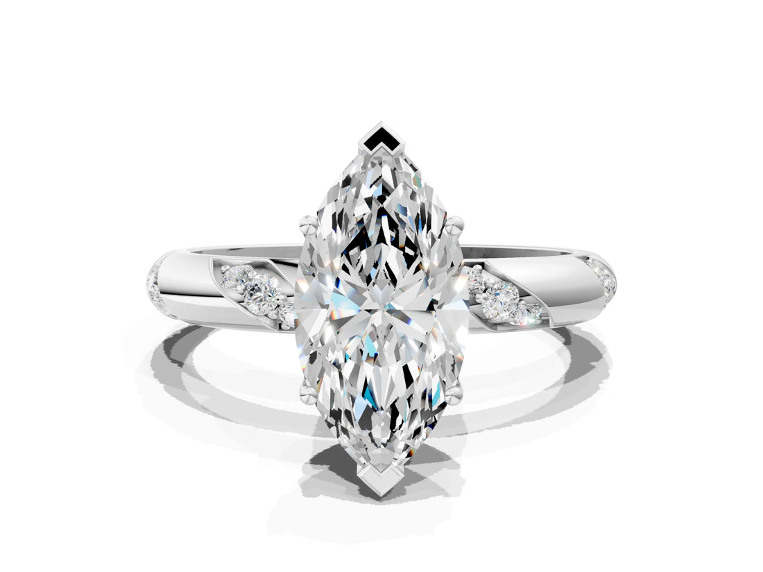White gold Marquise Cut Solitaire Diamond Engagement Ring with Twisted Pave Band and Four-Prong Setting_7