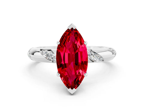 White gold Marquise Cut Solitaire Diamond Engagement Ring with Twisted Pave Band and Four-Prong Setting